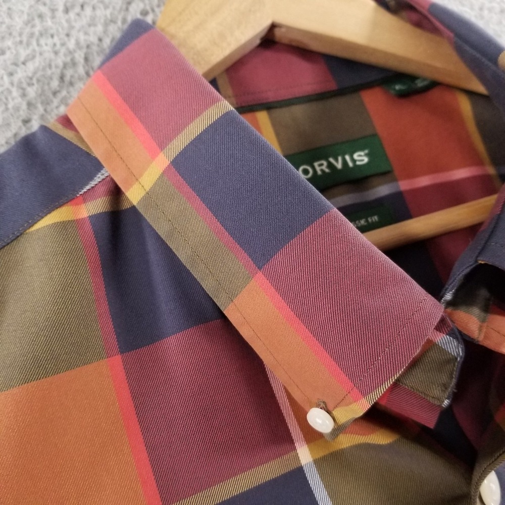Orvis Shirt Mens XL Wrinkle Free Classic Fit Autumn Plaid Outdoor Dress Stretch